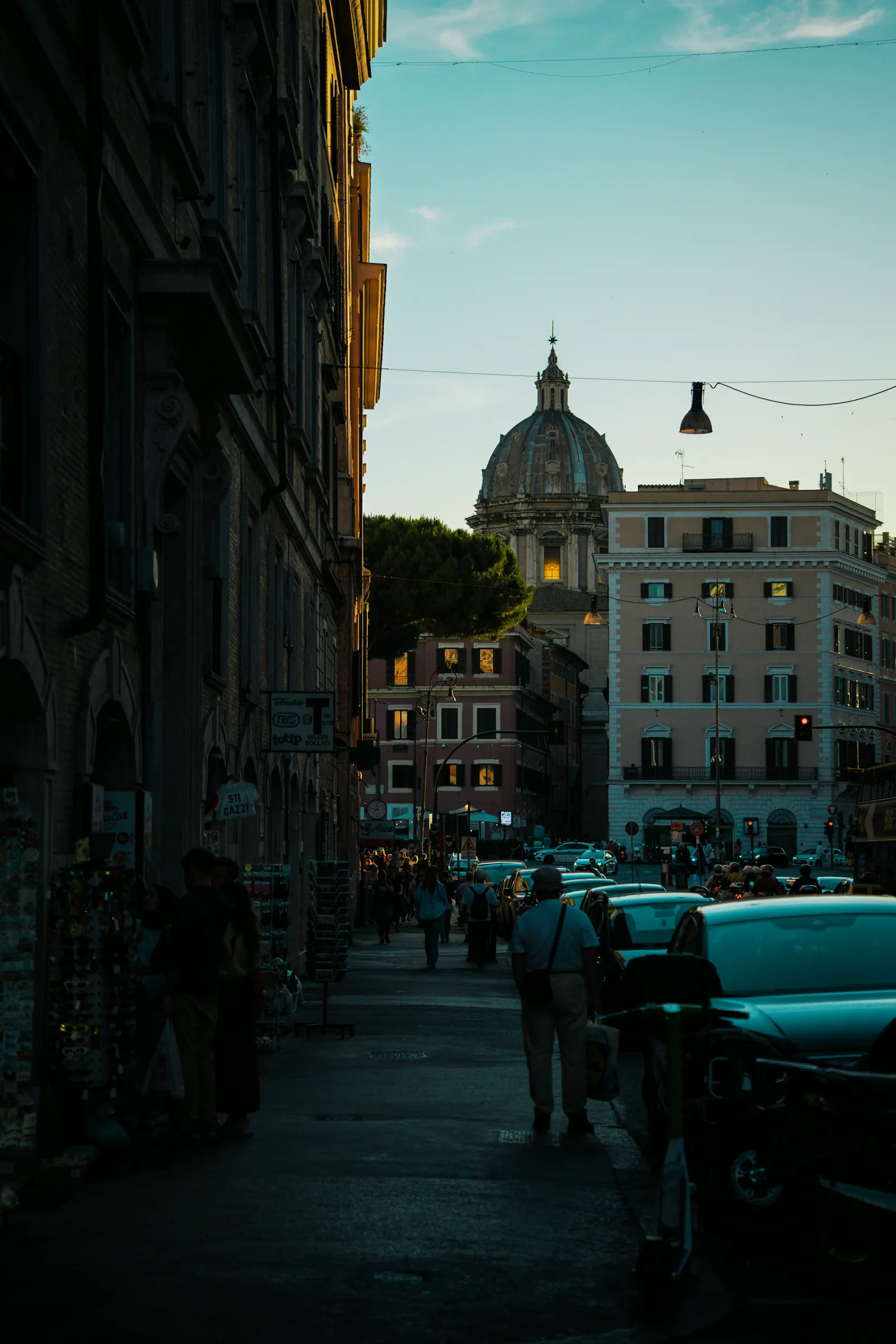 A Roman street glowing in the evening light